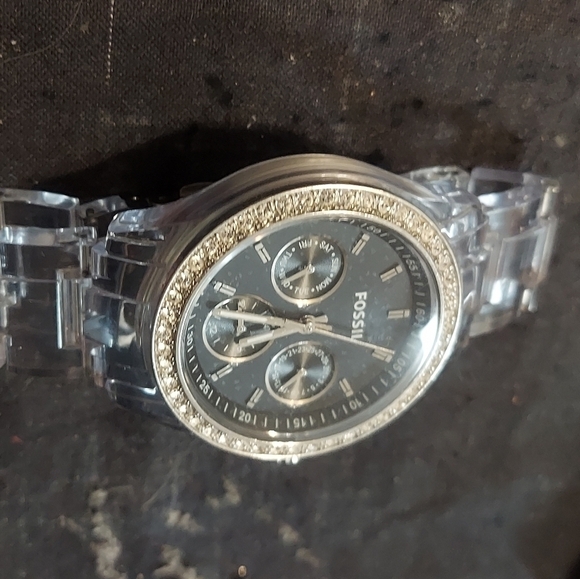 Fossil Clear Acrylic band and case iced out - Picture 2 of 5